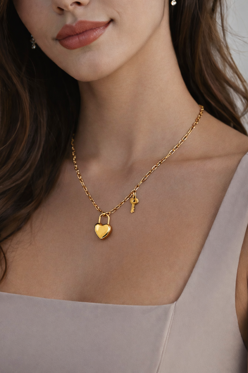 Collar Candado de Corazón – Amor Seguro Regalo de San Valentín - Richesse accesorios6557-3