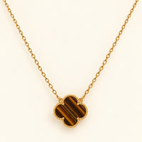 Collar de Trébol de 4 Hojas con Efecto Ojo de Tigre
