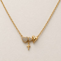 Collar Amor y Fe con Corazones y Cruz
