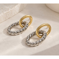 Aretes Dúo Bicolor de Óvalos Entrelazados