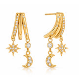 Aretes Colgantes Luna y Estrella con Zirconias