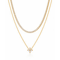 Collar Flor de Luz de Doble Capa con Zirconias