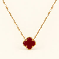 Collar de Trébol de 4 Hojas en Rojo Vino y Dorado