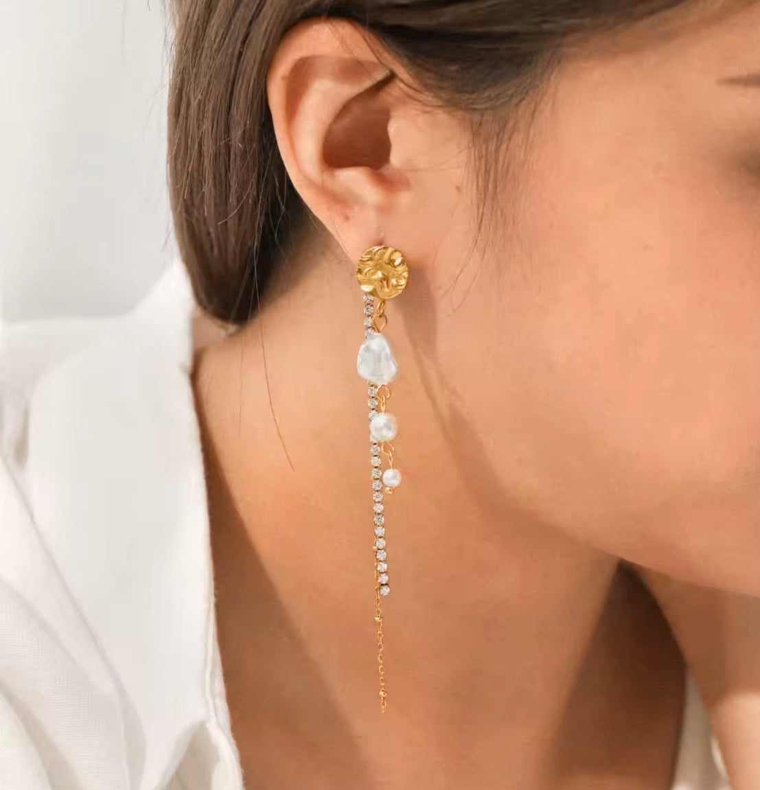 Aretes Aurora con Perlas y Flecos Brillantes - Richesse Jewels