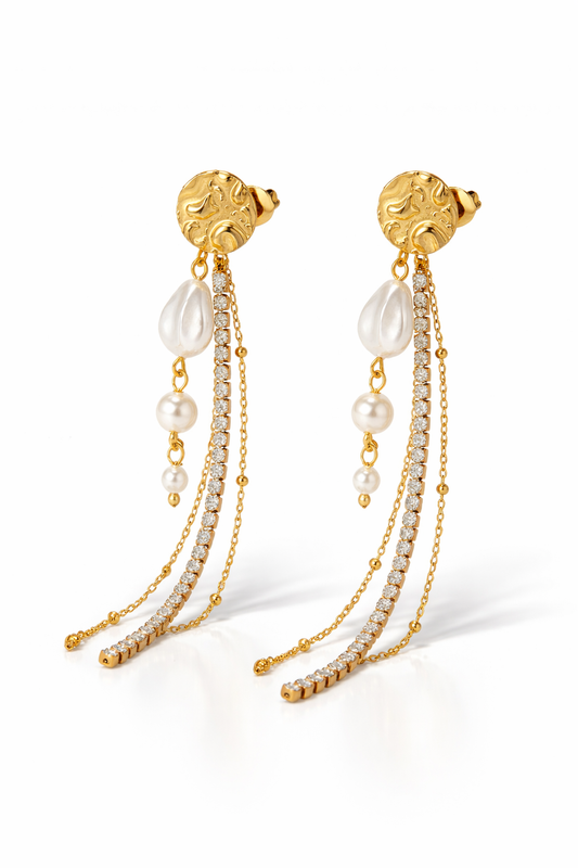 Aretes Aurora con Perlas y Flecos Brillantes - Richesse Jewels