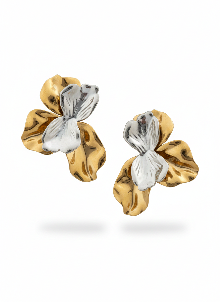 Aretes Bloom Muse Bicolor en Forma de Flor - Richesse Jewels