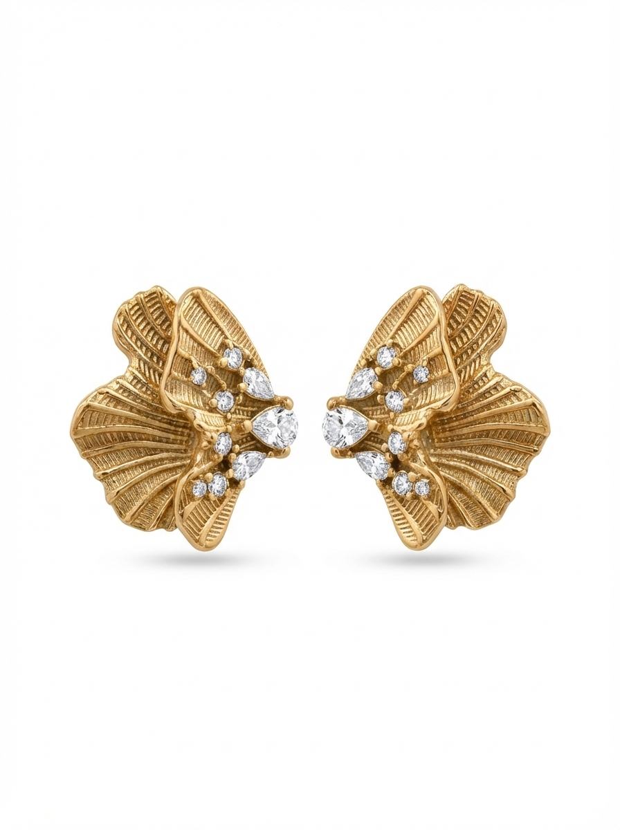 Aretes Florales en Forma de Alas con Zirconia hipoalergenicos waterproof
 - Richesse accesorios