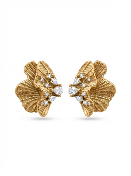 Aretes Florales en Forma de Alas con Zirconia - Richesse accesorios