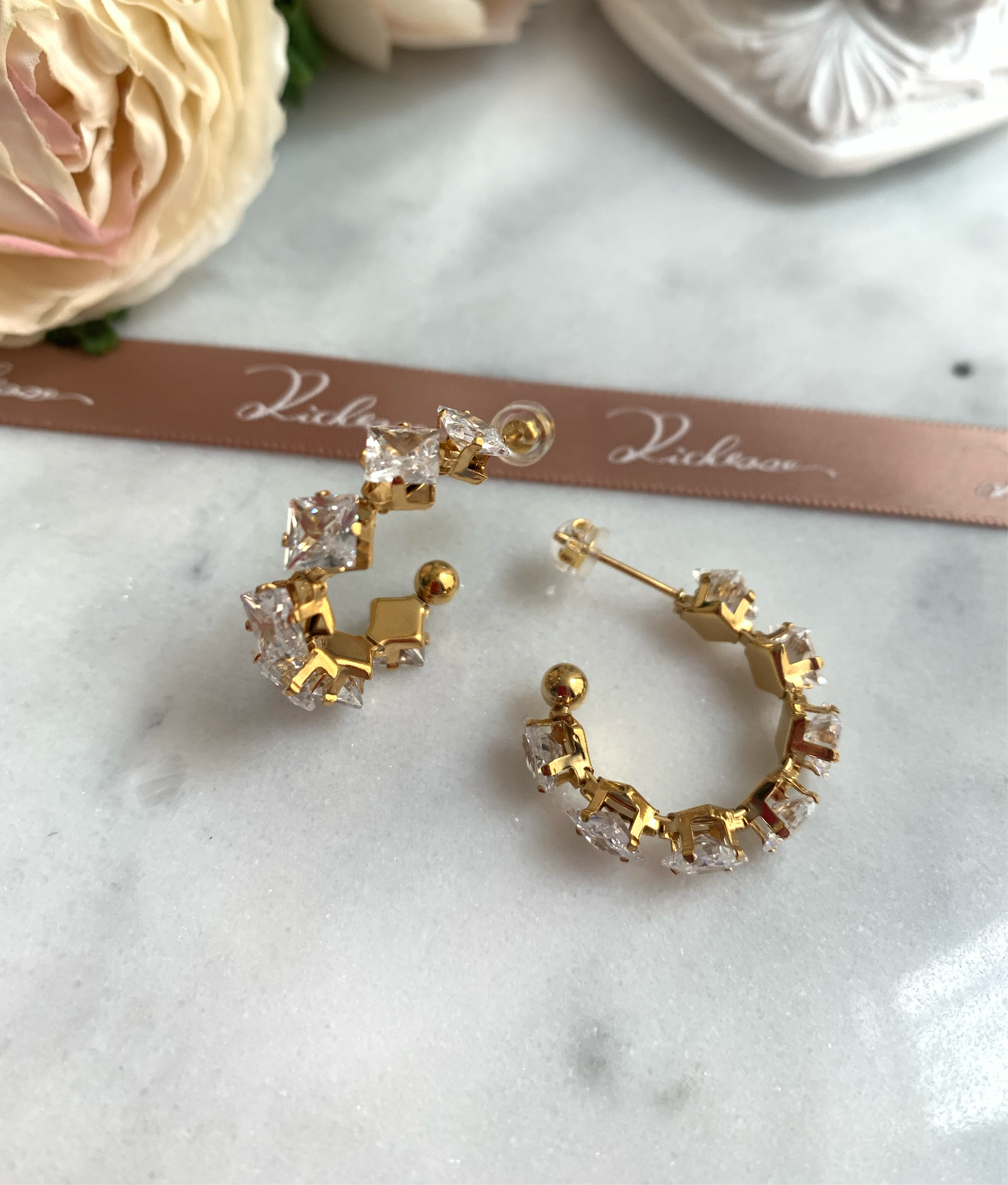 Aretes de argolla de piedra. - Richesse Jewels