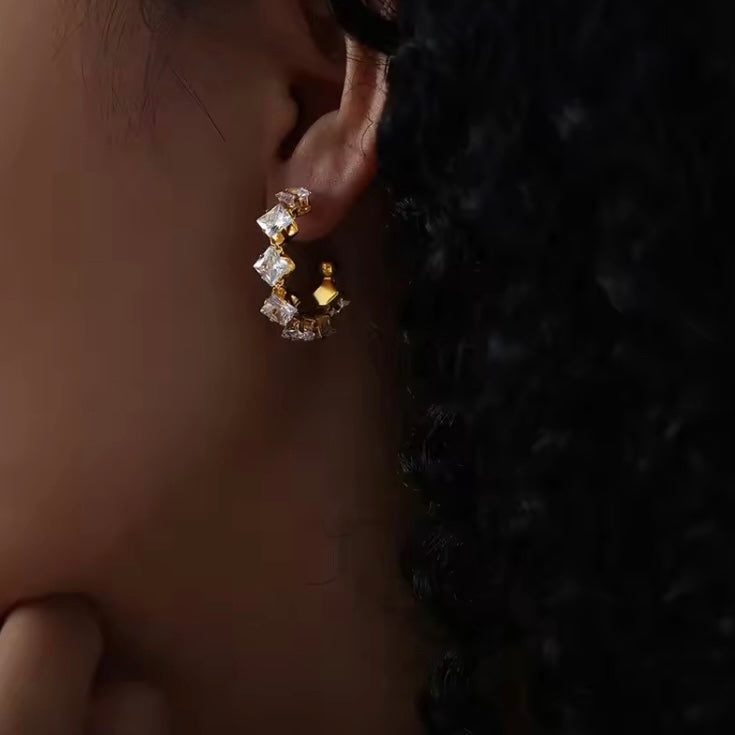 Aretes de argolla de piedra. - Richesse Jewels