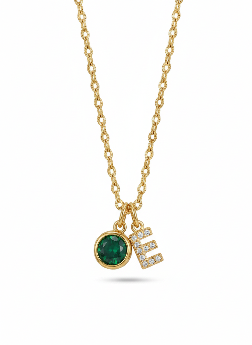 Collar Aurelia con Inicial y Piedra de Nacimiento - Richesse Jewels