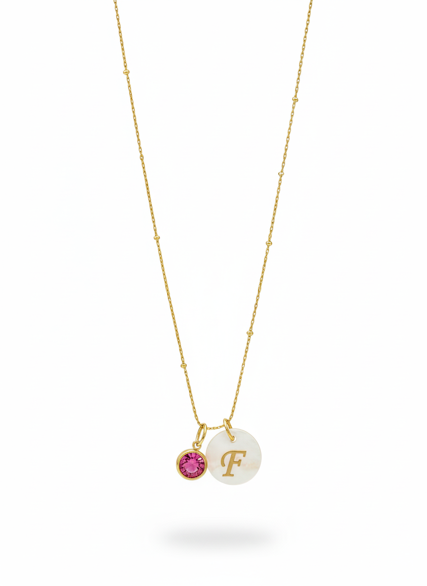 Collar Aurelia con Inicial y Piedra de Nacimiento - Richesse Jewels