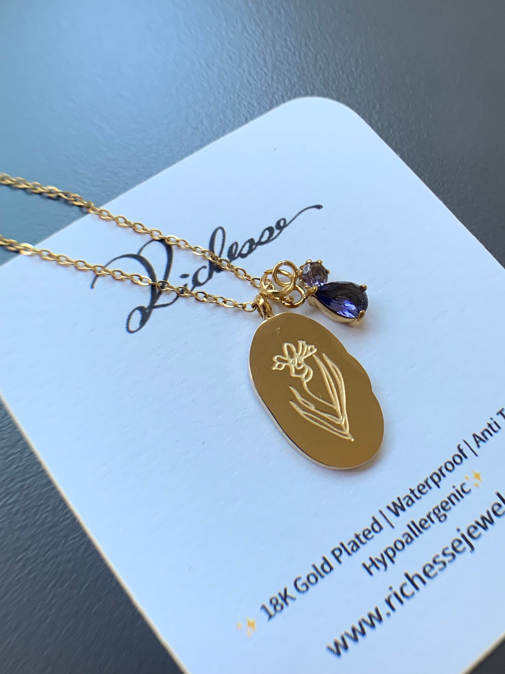 Flor y piedra de nacimiento de febrero 2 - Richesse Jewels