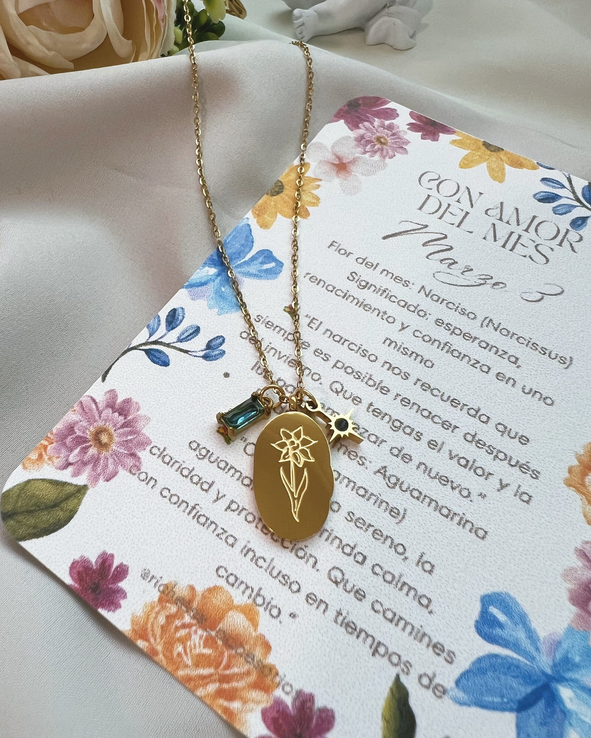 Flor y piedra de nacimiento de marzo 3 - Richesse accesorios