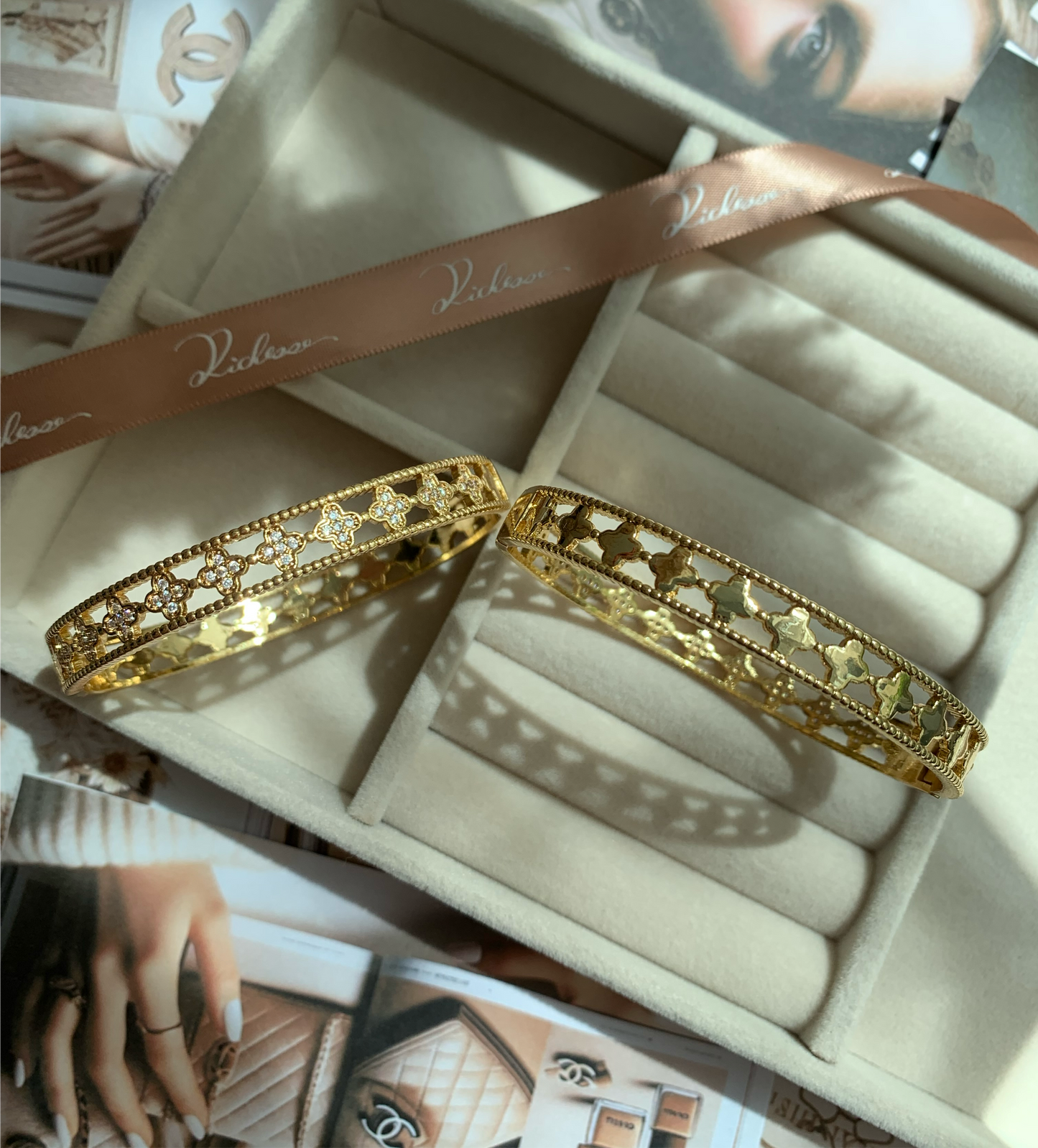 Pulsera Aphrodite Clásica con Trébol de Cuatro Hojas y Circonia - Richesse Jewels