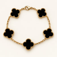 Pulsera de Trébol de 4 Hojas en Negro y Dorado