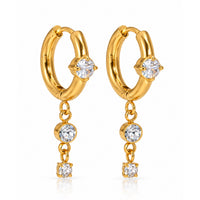 Aretes Destellos de Argolla con Zirconias Colgantes