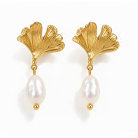 Aretes Ginkgo con Perlas de Agua Dulce